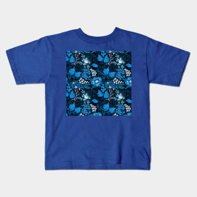 blue floral Kids T-Shirt by PREMIUMSHOP